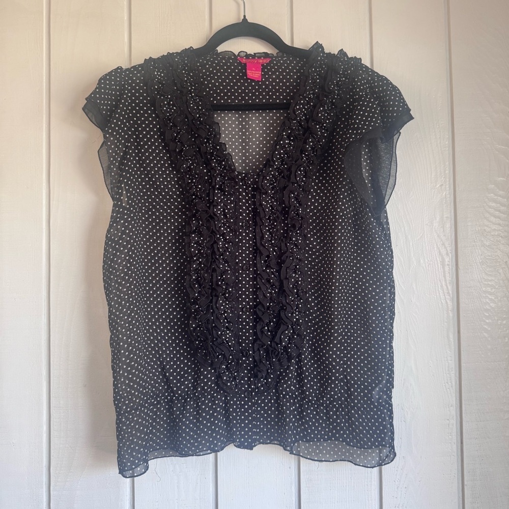 Sunny Leigh Y2K Polka Dot Ruffled Blouse